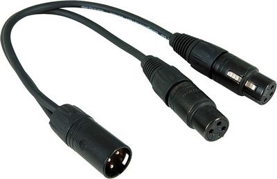 Cannon cable 3pins male to 2female,full black color
