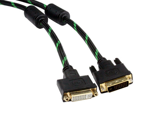DVI cable 24+1 male to female with two ferrite,nylon braid,gold plated