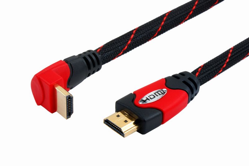 HDMI cable male to male right angle double color with sleeve