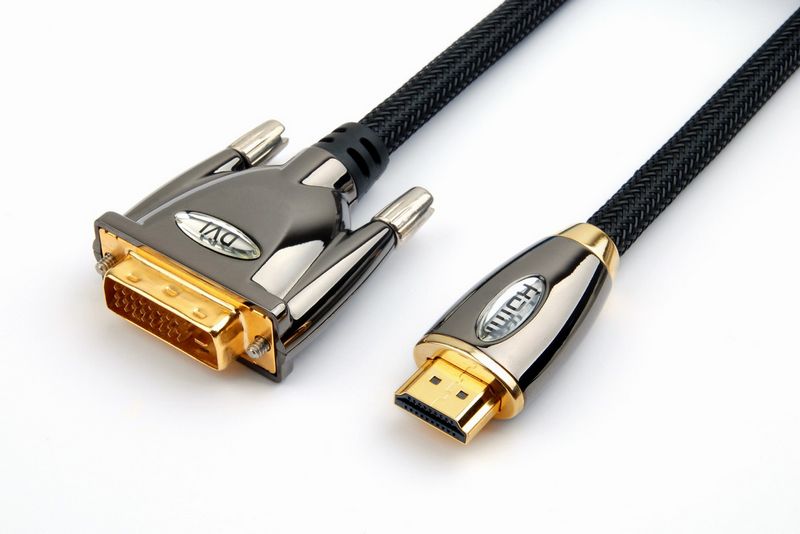 High quality full metal DVI to HDMI cable male to male 24+1,24k gold plated with nylon braid